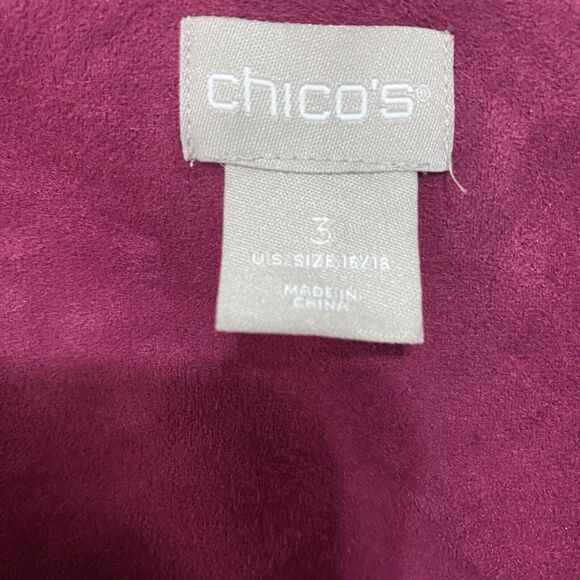 Chicos Faux Suede Open Jacket Womens Sz 3 US 16 / 18 Fuchsia Pockets - Picture 3 of 6